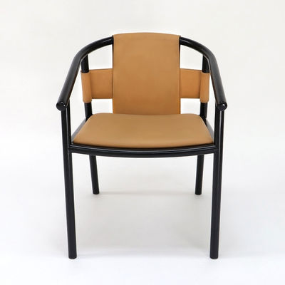 Vintage luxe artistieke aangepaste PU leer bekleding massief hout eetstoel voor restaurant specifiek