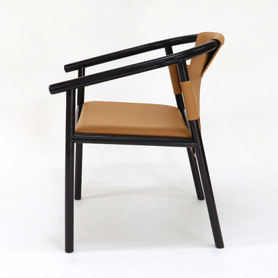 Vintage luxe artistieke aangepaste PU leer bekleding massief hout eetstoel voor restaurant specifiek