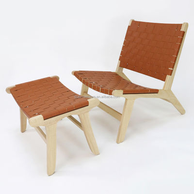 Moderne design Solid Wood Leisure Sofa Stoel Set voor woonkamer PU Leer Lounge Stoel in Walnoten Afwerking