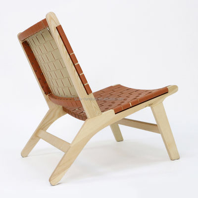 Moderne design Solid Wood Leisure Sofa Stoel Set voor woonkamer PU Leer Lounge Stoel in Walnoten Afwerking