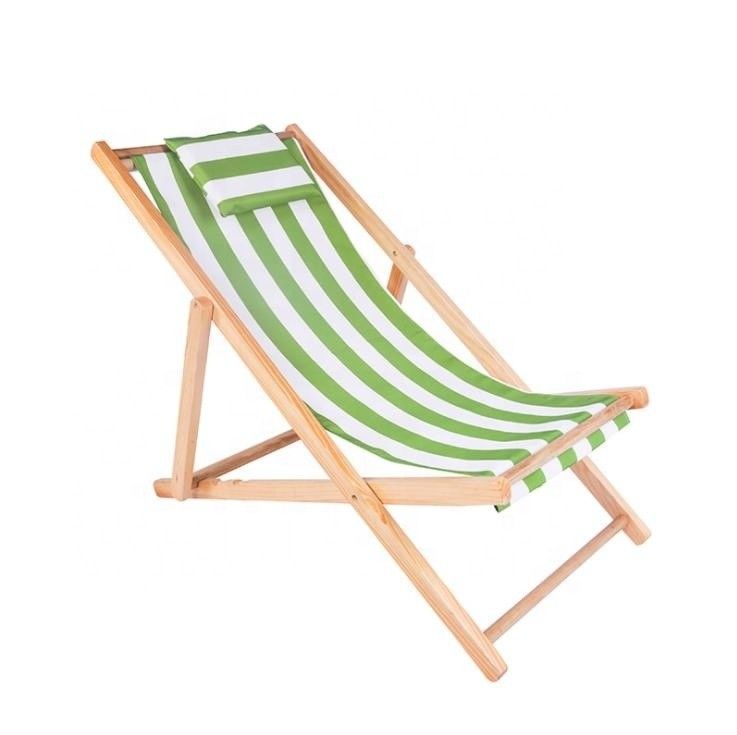 Algemeen Buitenmeubilair Moderne ontwerp Verstelbare hoogte Opvouwbare houten strandstoel met kussen in meerdere kleuren