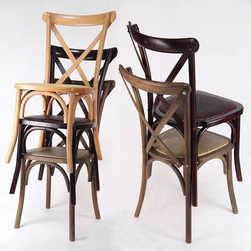 Professionele stapelbare X Back Rattan Eetstoel Frans Accent Houten Stoel voor trouwfeest in aangepaste kleuren