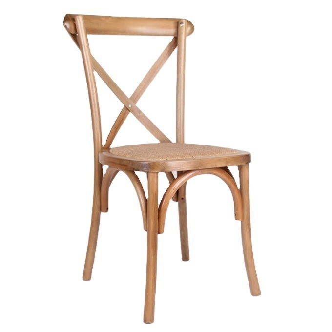 Rattan Cross Back Chair voor eetkamer Huwelijk Moderne houten stoel in bruin/natuurlijk/wit/rode wijn 25 dagen levering