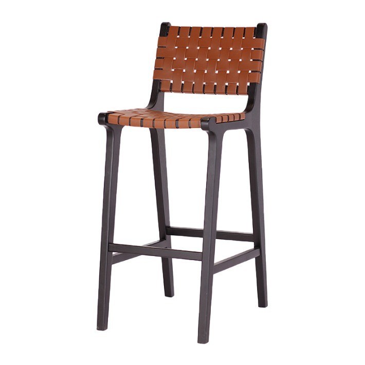 Moderne stijl Hoog massief houten bar stoel voor Nordic Fashion Bistro zadel leer