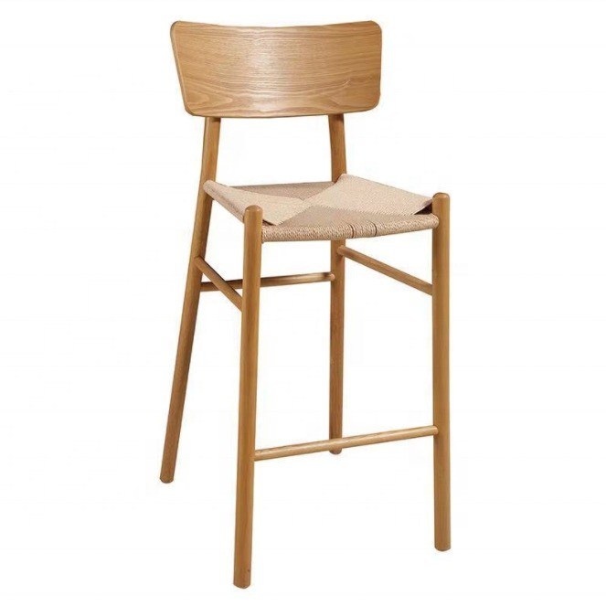 Solid Wood Nordic High Chair met natuurlijke touw rugleuning en gewichtslimiet van 250 kg voor een comfortabele zitbeleving