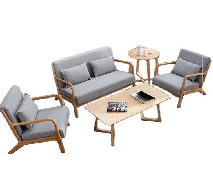 Woonkamer Sofa Set Meubelen Afgezet Armsteun Houten stoel met modern ontwerp en diepbruin/cremig wit/blauw/grijze kleur