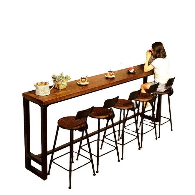 Home Bar Rustieke metalen raam Eettafels Hoog rechthoekig Hout Keuken Bar Tafel kruk