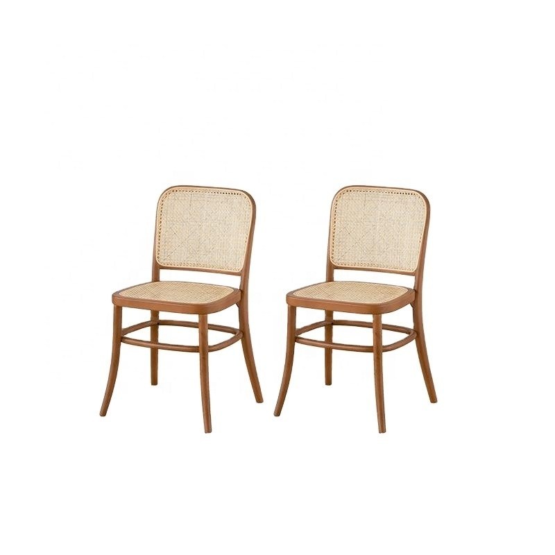 Duurzaam modern ontwerp Houten Rattan rugleuning Leisure Rattan Eetstoel voor buiten Tuin Restaurant Cafe Meubels