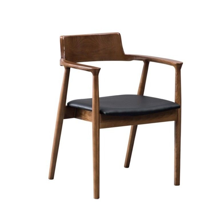 Eetkamer en woonkamer Contemporary Walnootkleur Houten armleuning Eetstoel met Stof Lederset