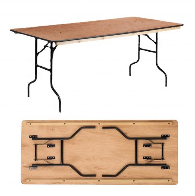 Buitenhoekige rechthoekige massief houten banket Huwelijk Hotel Opvouwbare eettafels in modern ontwerp voor bruiloften en hotels