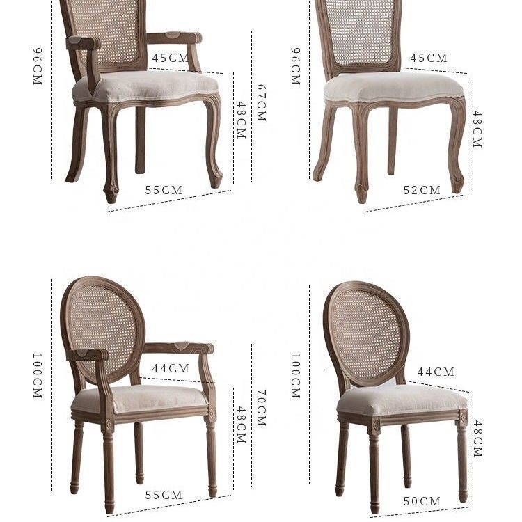 Antieke design Europa Vantage Indoor Solid Wood Round Cane Rattan Back Eetstoel voor traditionele stijl in Europa