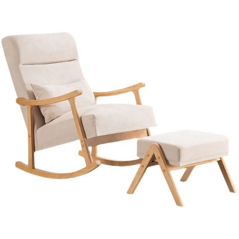 Solid houten frame comfortabele stoel van stoffen lui single sofa schommelstoel voor woonkamer