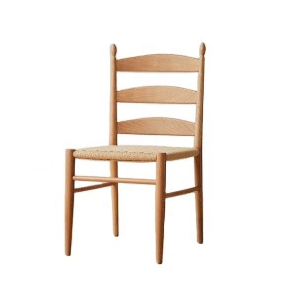 Burlywood W44*D48.5*H90CM Uniek Vintage Design Massivhouten Eetstoel met Handgeweven Papier Koordstoel