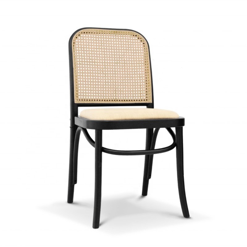 Classic Solid Wood Frame Eetstoel in Zwart Rattan voor Living Restaurant Hotel Moderne Design Stijl