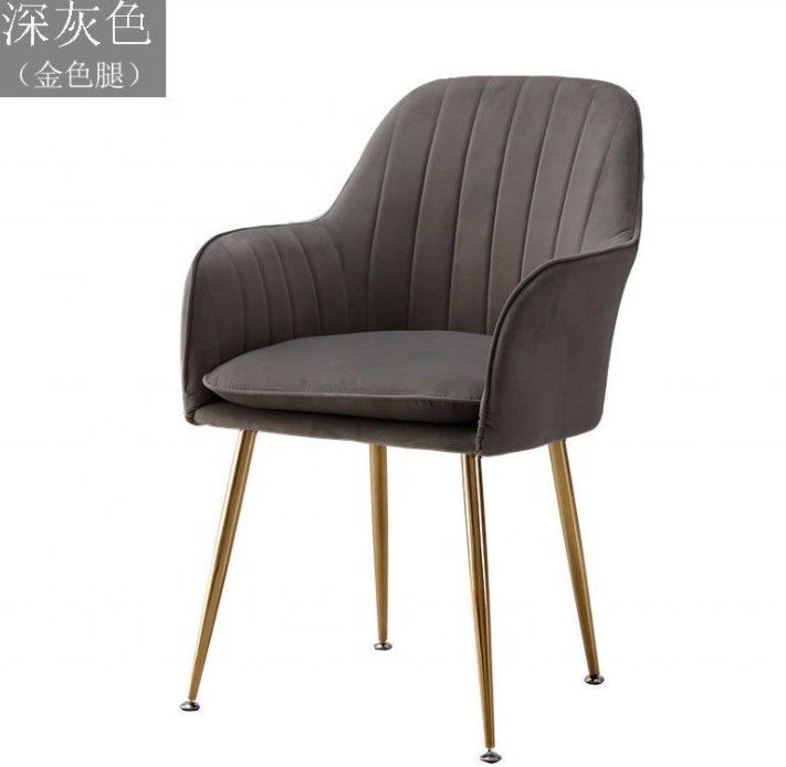 Goud metaal been en armsteun flanelen eetstoel Elegante fluweel fauteuil voor koffie winkel of eetkamer meubels
