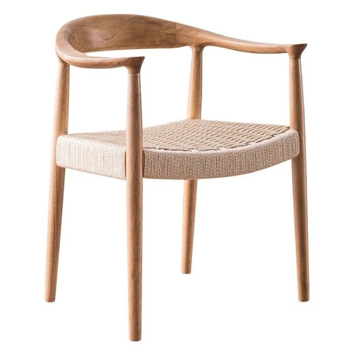 Woven Cord Seat Nordic Armchair voor woonkamer vergaderruimte W59*D47*H73CM Verlakte afwerking Moderne hout