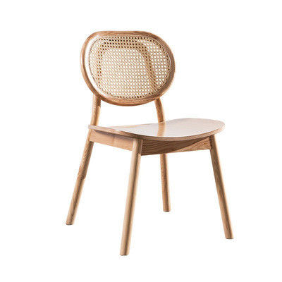 Vintage Luxe Hotel Rattan Meubelen van massief hout Eetstoel voor restaurant in zwart
