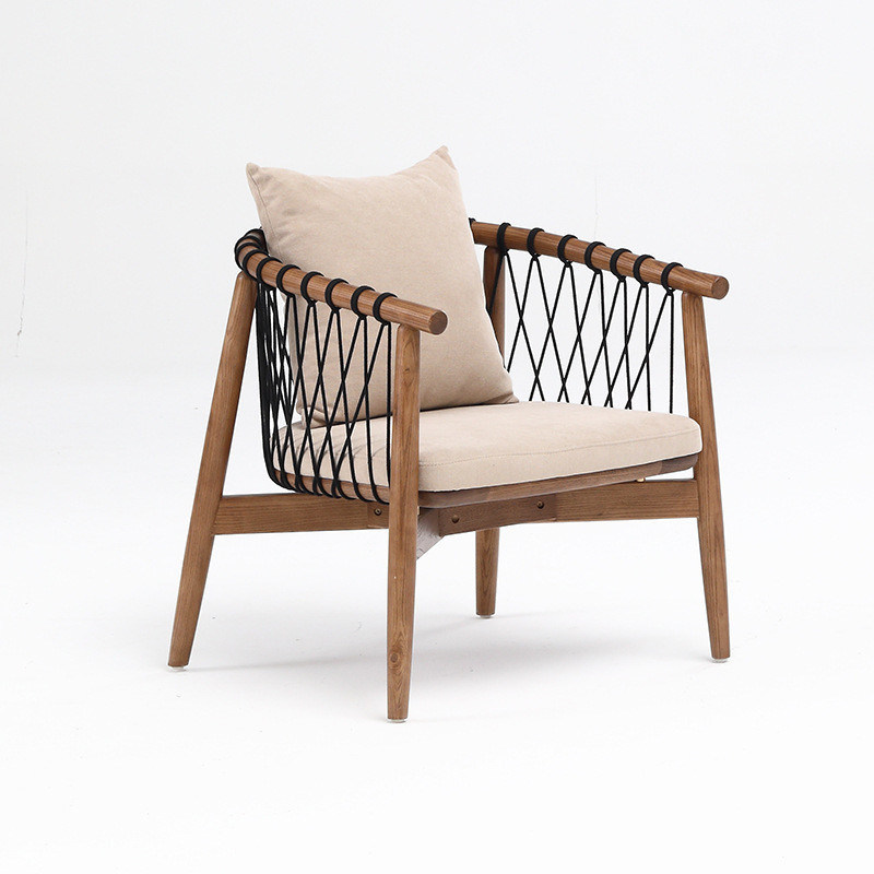 Postverpakking Y Nordic Lounge Houten bank Leisure stoel Geweven touw Massief houten stoel met armsteun voor hotel