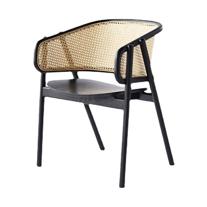 Robuuste nitrolacquer afwerking Japanse ontwerp massief hout rattan eetstoelen voor restaurants en eetzalen 2023