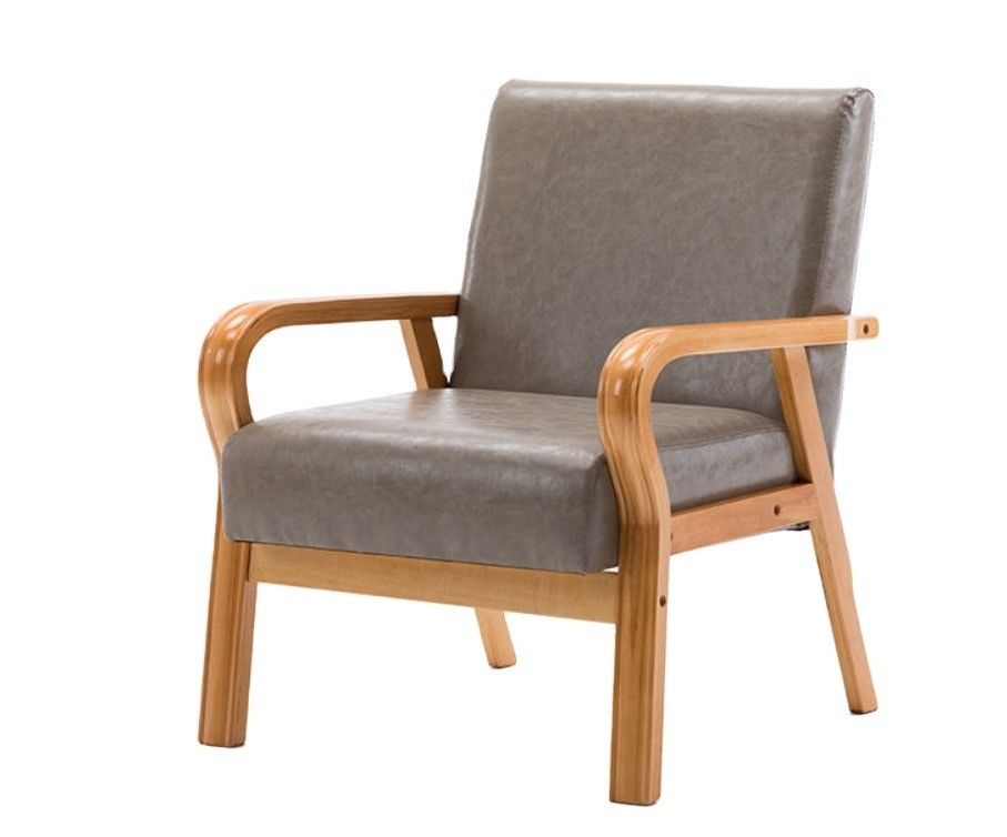 Home Meubelen Lounge Moderne houten armstoel Sofa Stoel met PU leer/stof cover materiaal Postverpakking N