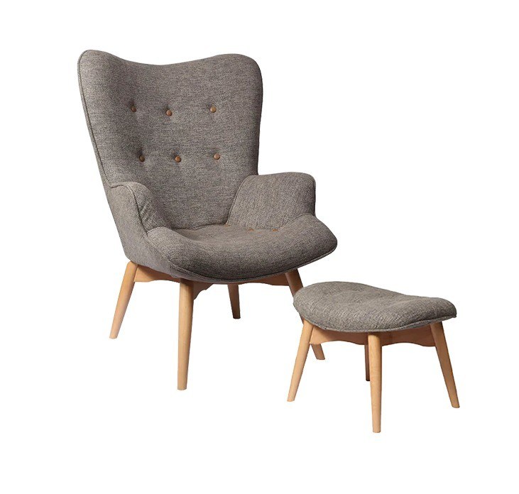 Houten stoelen Sofa Polsterstoel Moderne massief hout Leisure loungestoel met kruk Woonkamermeubilair