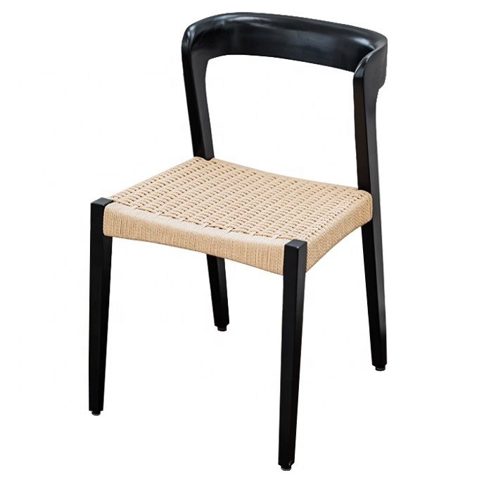 Moderne restaurantstoel van massief hout met touwstoel en aangepast logo aanvaard