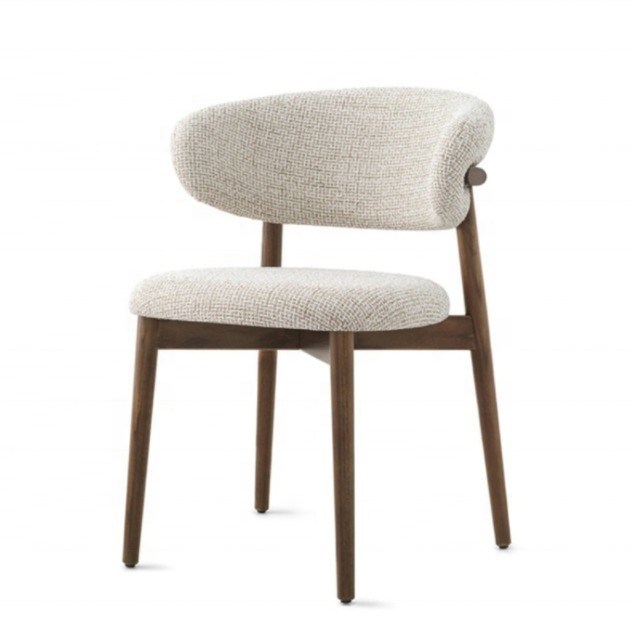 Eetkamermeubilair op maat Kleur Traditioneel ontwerp Walnoothout stoel met wit linnen stof en gebogen rugleuning