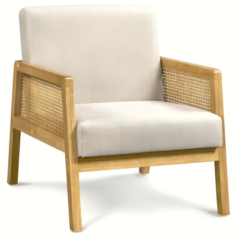 Moderne woonkamer Luxe fauteuil Meubelen Houten bank Stoel met Luxe Stof Fluweel en Rattan in populaire natuurkleur