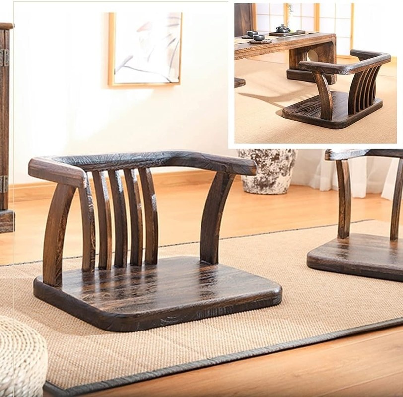Stoel met massief houten vloer Nitrolacquer Afwerking en rugsteun voor Japanse Tatami Hout Legless Floor Tea Chair