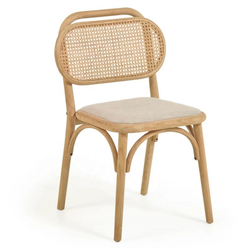 Eetkamermeubilair Wit linnen stoel met pad en gebogen rugleuning Walnootkleur Hout in aangepaste kleur