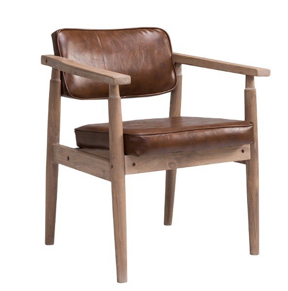 Europese moderne eetkamermeubilair Solid Wood PU Leders stoelen in natuurlijke houtkleur voor monster eetkamer