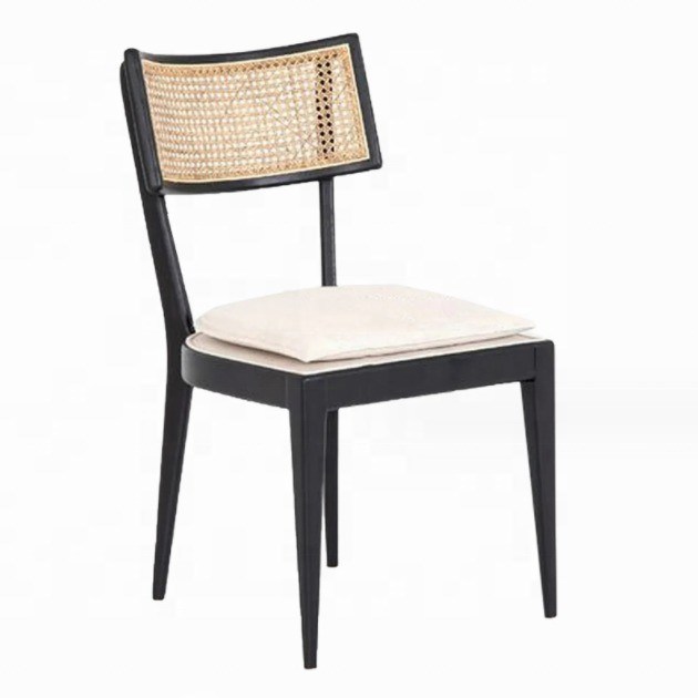 Moderne restaurantmeubilair ontwerp Rattan Back Houten eetstoel met stoffen bekleding