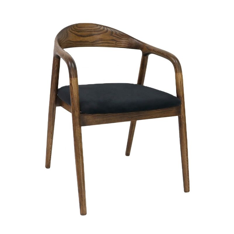 Eenvoudige houten fauteuil Stoffen Lounge Restaurant Nordic Houten Eetkamer Koffie Thee Vrije tijd Stoelen Eetstoel van massief hout OEM/ODM