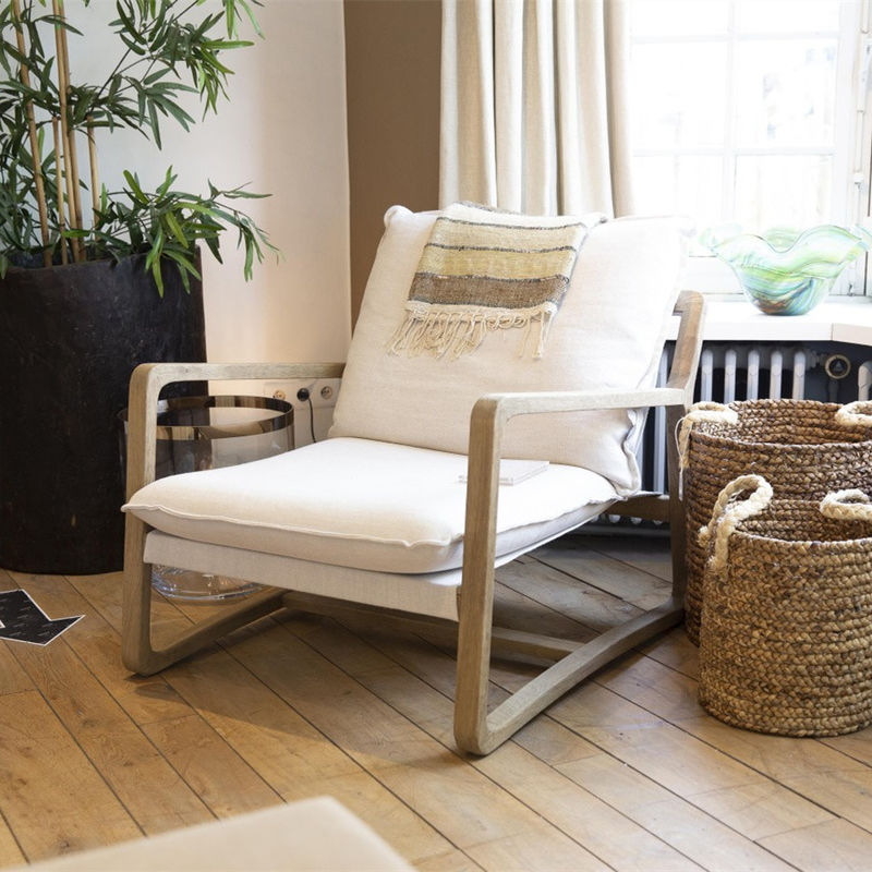Solid Wood Nordic Lounge Leisure KD Demontage Sofa Stoel Voor woonkamer met natuurlijke houten frame Design Model