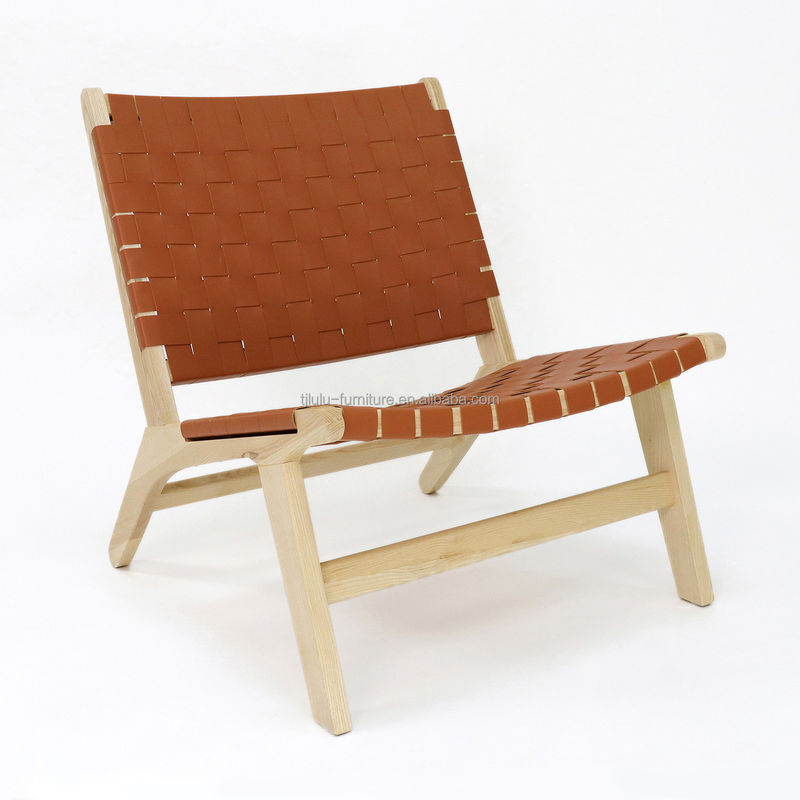 Moderne design Solid Wood Leisure Sofa Stoel Set voor woonkamer PU Leer Lounge Stoel in Walnoten Afwerking
